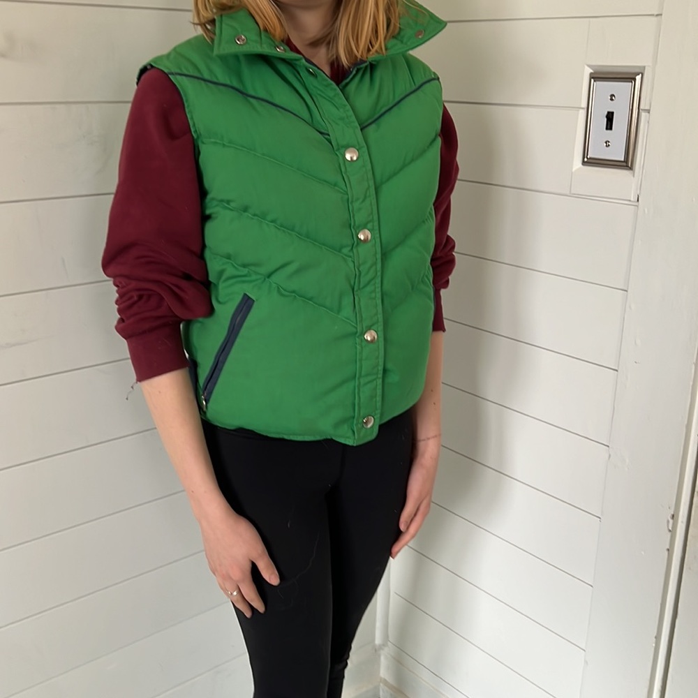 Vintage Green Puffer Vest for Women